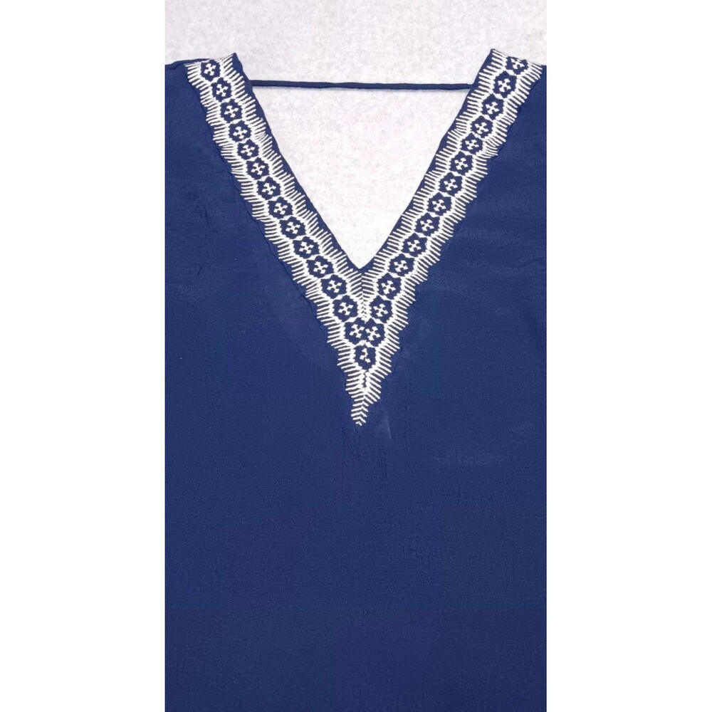 Kona Sol Swim Cover Up Tunic Dress Small Navy Blue Embroidered Tassel Beach Boho - Picture 4 of 10